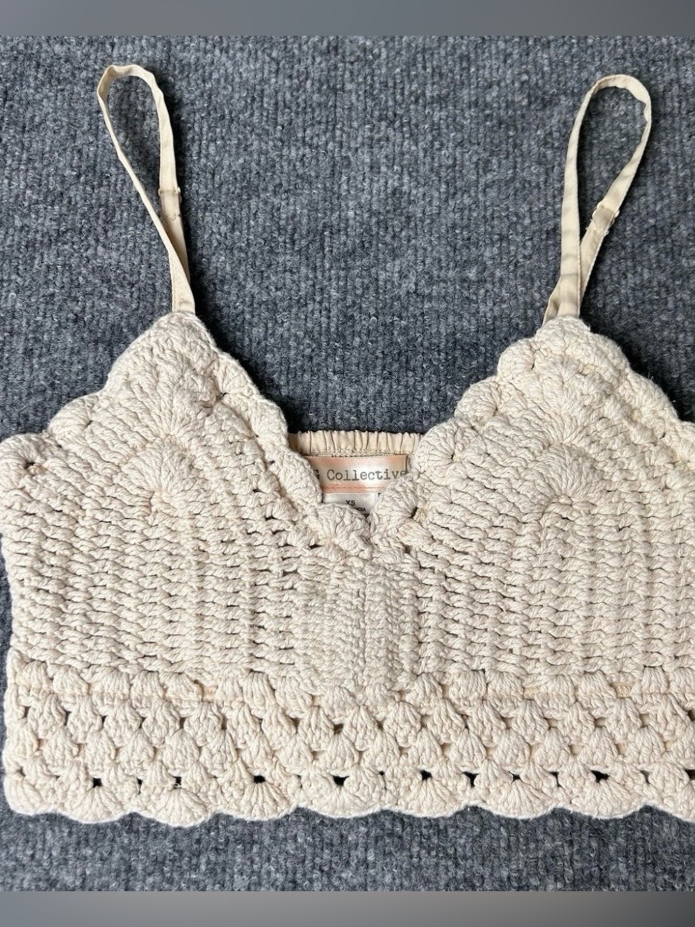 B.O.G Collective Cream Crochet Knit Cropped Bralette Top XS Boho Festival Beach